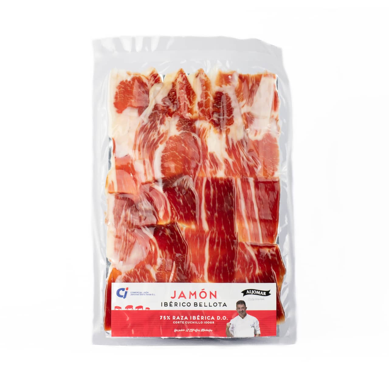 Jamón Ibérico Bellota 75% D.O. Corte a cuchillo 100Gr ALJOMAR